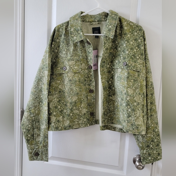 wild fable Jackets & Blazers - Large green print denim jacket